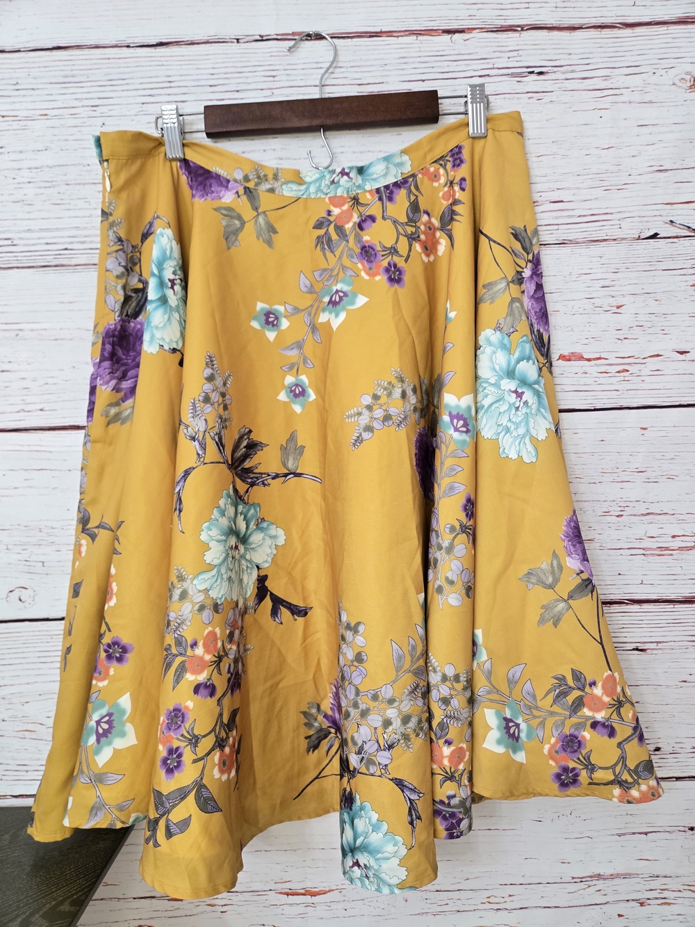ModCloth Ikebana for All Floral A-Line Skirt Mustard Yellow XL - Picture 5 of 16
